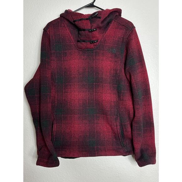 The North Face Sweatshirt Women Xtra Large Red Back Hoodie Flannel Buffalo Plaid - Picture 1 of 12